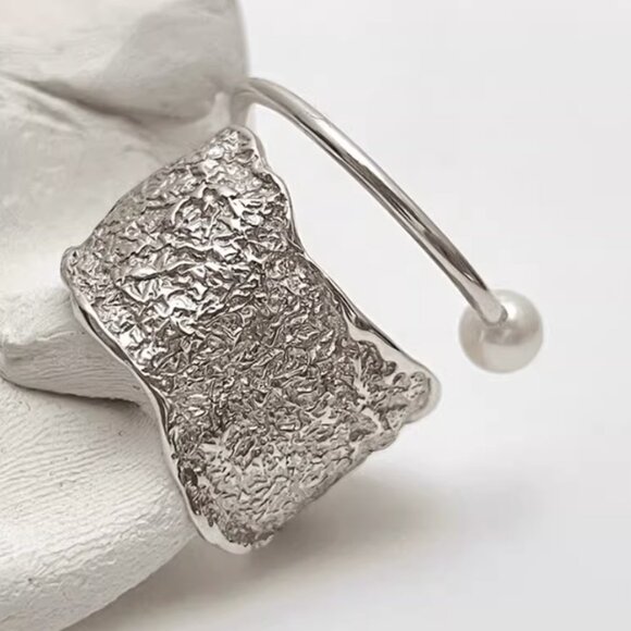 S925 Sterling Silver Textured Pearl Open Ring - Picture 4 of 4